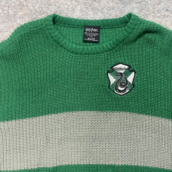 Harry Potter Slytherin Sweater Size Large Green Gray Stripe Knit Cosplay  Womens - Picture 1 of 6